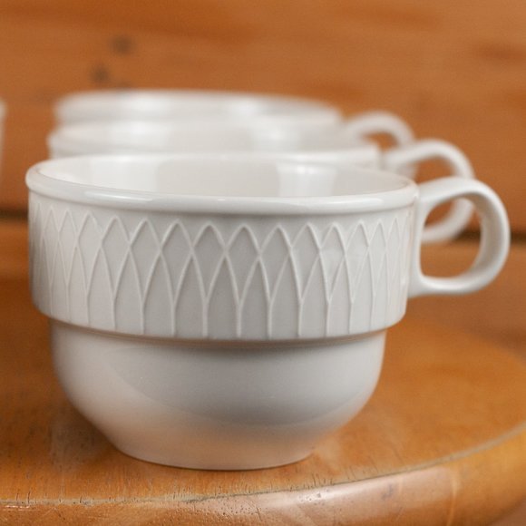 Vintage Homer Laughlin Gothic Pattern Stackable Restaurant Coffee Mugs- Set of 6 - Picture 2 of 4